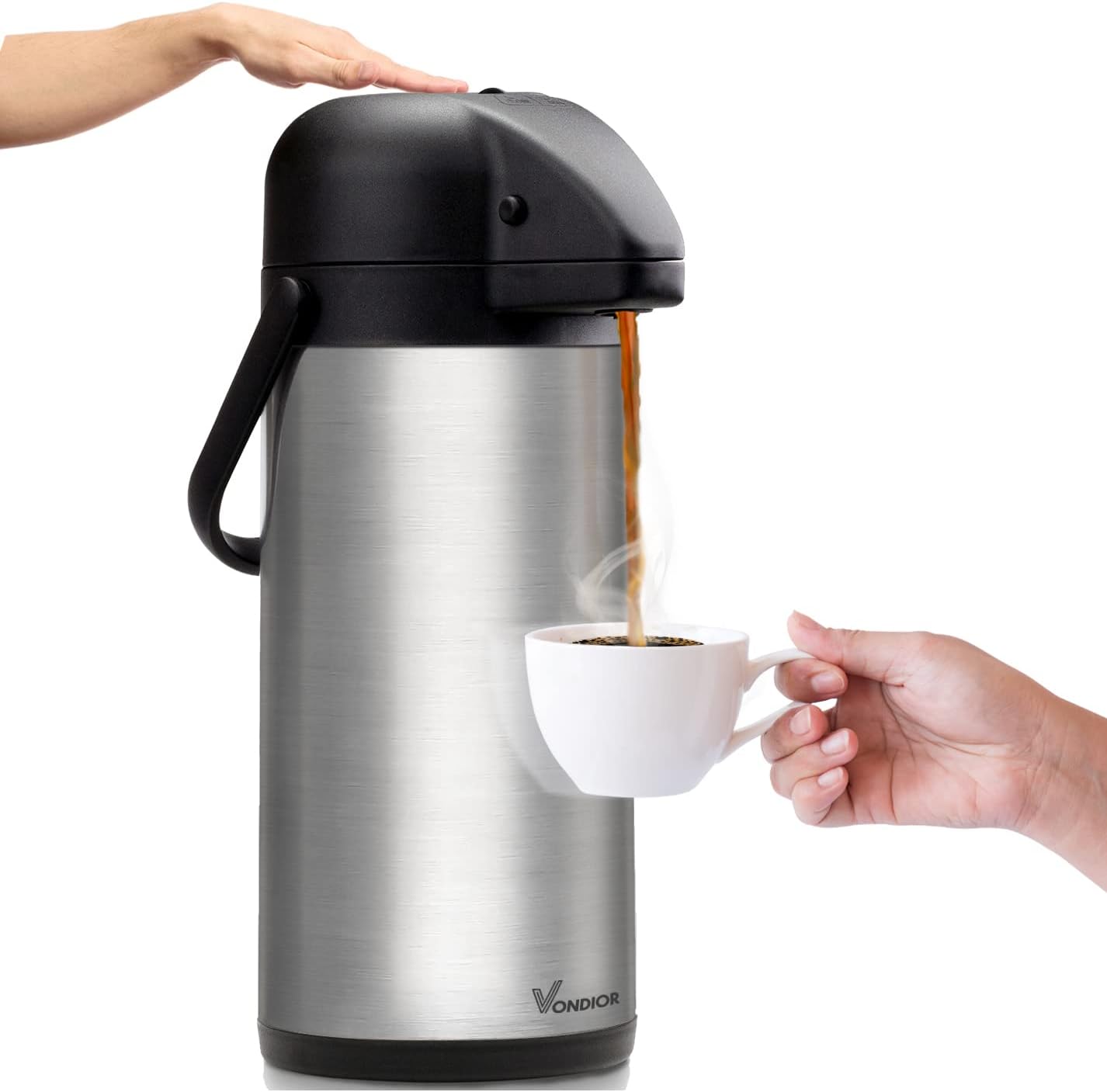 85 oz (2.5L) Coffee Carafe with Pump, Insulated Stainless Steel Coffee Dispenser, Coffee Carafes for Keeping Hot/Cold, Hot Beverage Dispenser for Party