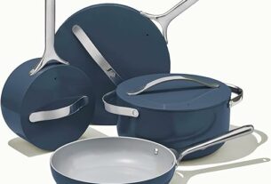 Caraway Nonstick Ceramic Cookware Set (12 Piece) Pots, Pans, Lids and Kitchen Storage - Non Toxic - Oven Safe & Compatible with All Stovetops - Navy