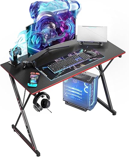 CubiCubi Gaming Desk 32 Inch PC Computer Desk, Home Office Desk Table Gamer Workstation, Simple Game Table, Black