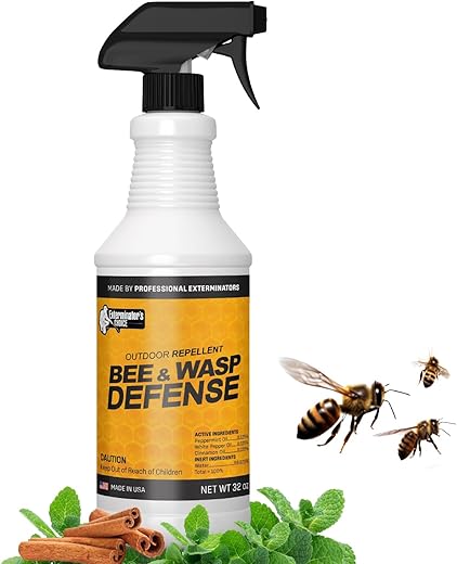 Exterminators Choice Bee and Wasp Defense - 32 oz - Works on Most Common Types of Bees and Wasps - Great for Patios, Gardens, and Yards - Non-Toxic Home Defense Bug Spray - Safe for Kids and Pets