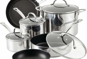 Farberware Millennium Stainless Steel Nonstick Cookware Set, 10-Piece Pot and Pan Set, Stainless Steel