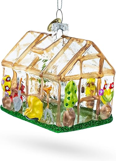 Gardener's Dream Greenhouse and Tools - Blown Glass Christmas Ornament