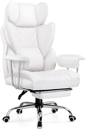 GTRACING Gaming Chair,Office Chair with Pocket Spring Lumbar Support, Ergonomic Comfortable Wide Office Desk Computer Chair with Outward Fixed Soft Armrests and Footrest (PU Leather, White)