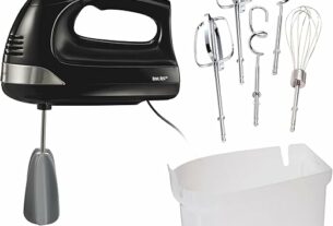 Hamilton Beach 6-Speed Electric Hand Mixer with Whisk, Dough Hooks and Easy Clean Beaters, 275 Watts, Snap-On Storage Case, Black