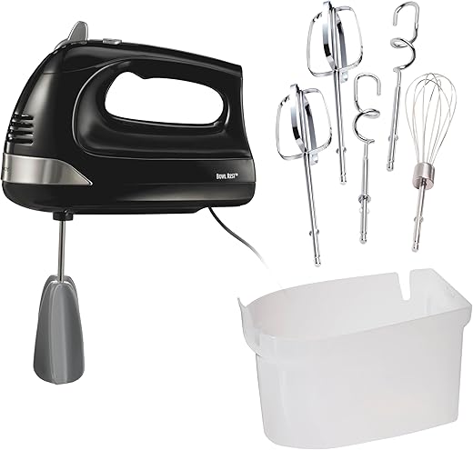 Hamilton Beach 6-Speed Electric Hand Mixer with Whisk, Dough Hooks and Easy Clean Beaters, 275 Watts, Snap-On Storage Case, Black