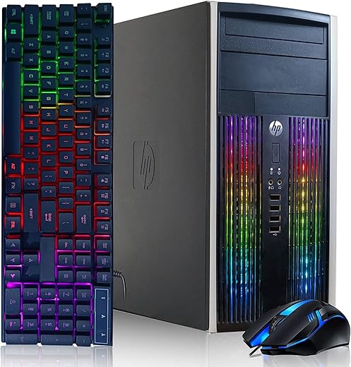 HP RGB Gaming PC Desktop Computer - Intel Quad I7 up to 3.8GHz, 16GB Memory, 128G SSD + 2TB, Radeon RX 580 8G, RGB Keyboard & Mouse, DVD, WiFi & Bluetooth, Win 10 Pro (Renewed)