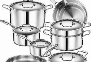 Legend 5 Ply 14 pc All Stainless Steel Heavy Pots & Pans Set | Professional Quality Cookware 5ply Clad Home Cooking & Commercial Kitchen Surface Induction Oven Safe | Non-Teflon PFOA, PTFE & PFOS Free