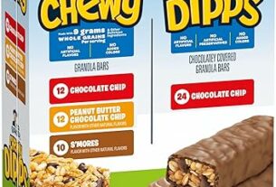 Quaker Chewy Granola Bars, Chewy & Dipps 4 Flavor Variety Pack, 58 Pack, Chocolate Chip, Peanut Butter Chocolate Chip, Smores flavors