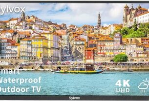 SYLVOX 55 inch Outdoor TV, 4K UHD Waterproof Outdoor Smart Television, Built-in Dual Speakers Support Bluetooth & 2.4G WiFi, Integrated ATSC & NTSC Tuner, 1000nits Suitable for Partial Sun Areas