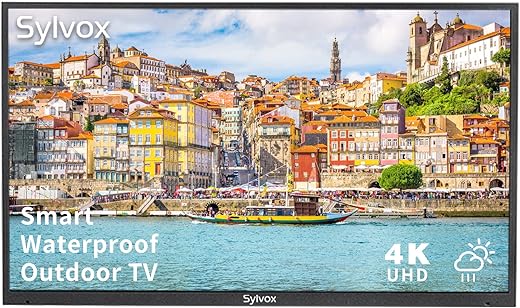 SYLVOX 55 inch Outdoor TV, 4K UHD Waterproof Outdoor Smart Television, Built-in Dual Speakers Support Bluetooth & 2.4G WiFi, Integrated ATSC & NTSC Tuner, 1000nits Suitable for Partial Sun Areas