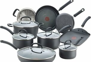 T-fal Ultimate Hard Anodized Nonstick Cookware Set 14 Piece, Oven Broiler Safe 400F, Lid Safe 350F, Kitchen Cooking Set w/ Fry Pans, Saucepans, Griddle, Dutch Oven, Pots & Pans, Dishwasher Safe, Black