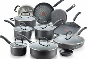 T-fal Ultimate Hard Anodized Nonstick Cookware Set 17 Piece, Oven Broiler Safe 400F, Lid Safe 350F, Kitchen Cooking Set w/ Fry Pans, Saucepans, Saute Pan, Griddle, Pots and Pans, Dishwasher Safe Black